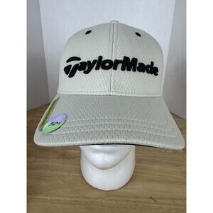 TaylorMade Adidas Golf Hat Cap Mens Stretch S/M R1 Lethal Spellout White UPF 50+